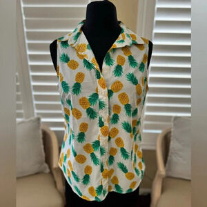 NWT | J. Crew | Pineapple Print Sleeveless Button Down Collared Top - Size S